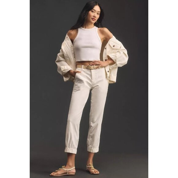 NWT Anthropologie The Richie Slim Joggers Pants 14T Ivory Cotton - Picture 1 of 11